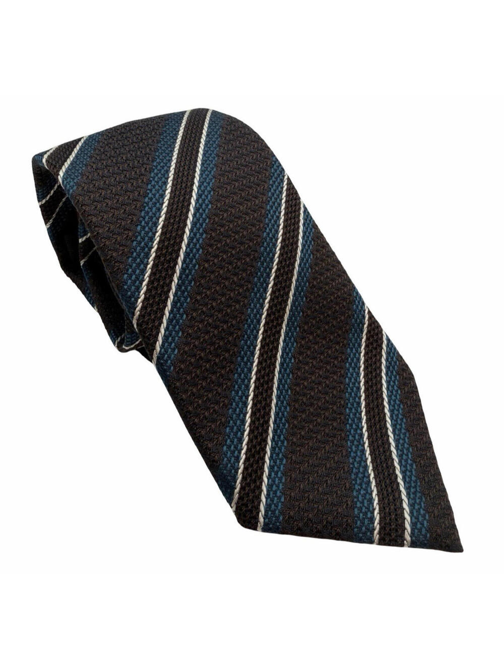 ZEGNA Silk Triple Stitch Neck Tie Striped Brown Teal 3" W | 58.5" L